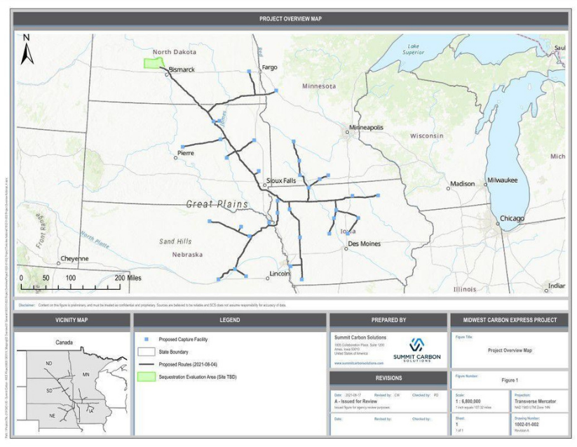 Map of the Summit Carbon Solutions proposed CO2 pipeline