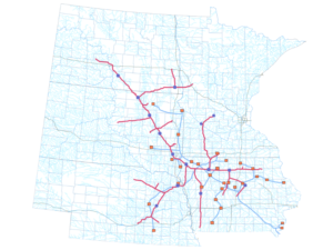 Map of CO2 pipelines proposed for the Midwest.